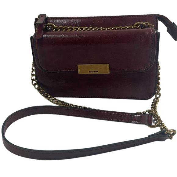 Nine West Susen Wine Red Sleek Minimalist Convertible Chain Crossbody Bag Purse - Picture 1 of 11